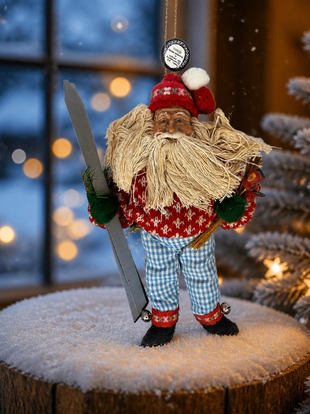 Vintage Christmas Santa Ornament Red Sweater Yarn Beard Holiday Decor